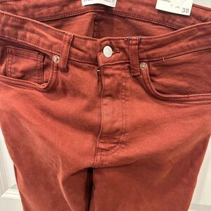 Zara Women’s Jeans Crop Flare Fit Mid-Rise Maroon Sz 38 or 6 New With Tags